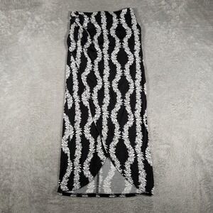 Lexbreezy Hawaii Skirt Womens XS Black White Floral Wrap Midi Stretch Tropical